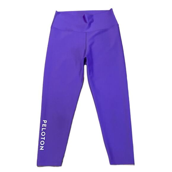 PELOTON Womens L Purple Spell Out Leg Cropped High Rise Leggings Workout Active - Picture 2 of 5